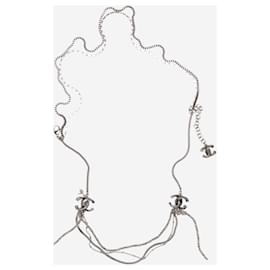 Chanel-Silberne Halskette mit dreifachem CC-Gliederband – Größe-Silber