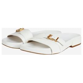 Gabriela Hearst-Sandales plates à boucles en cuir blanc - taille EU 42-Blanc