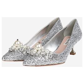 Miu Miu-Zapatos de tacón plateados con perlas artificiales brillantes - talla UE 38-Plata