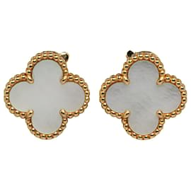 Autre Marque-Van Cleef and Arpels Gold 18K Yellow Gold Mother of Pearl Sweet Alhambra Clip On Earrings-Golden
