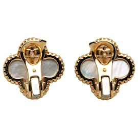 Autre Marque-Van Cleef and Arpels Gold 18K Yellow Gold Mother of Pearl Sweet Alhambra Clip On Earrings-Golden