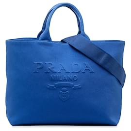 Prada-Prada Bolsa de broca com logotipo de lona média azul-Azul