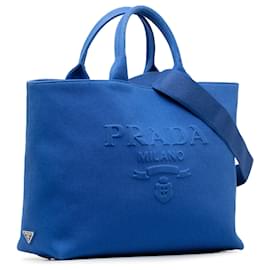 Prada-Prada - Mittelgroße Umhängetasche aus Canvas mit Logo in Blau-Blau
