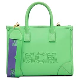 MCM-MCM Green Mini Logo Leather Satchel-Green