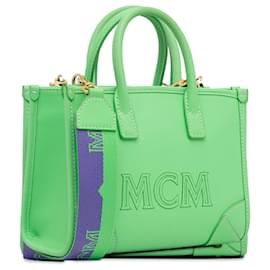 MCM-Bolso satchel MCM de piel verde con minilogotipo-Verde