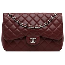 Chanel-Chanel Red Jumbo Classic Caviar Double Flap-Red,Dark red