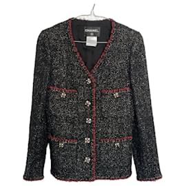 Chanel-Chaqueta de tweed rojo oscuro con botones de joya Gripoix.-Negro