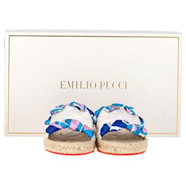 Emilio Pucci-Emilio Pucci Scarf Espadrilles Pantoletten aus weißem Canvas-Weiß