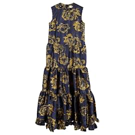 Mulberry-Mulberry Muriel Abstract-Print Maxi Dress in Navy Blue Polyester-Blue,Navy blue