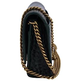 Balenciaga-Balenciaga Hourglass Croc-Embossed Wallet On Chain in Green Leather-Green