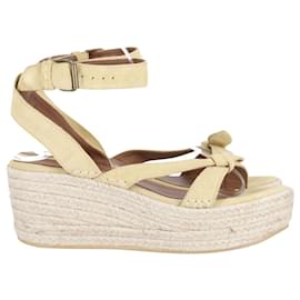 Ba&Sh-Ba&Sh Ankle Strap Wedge Espadrilles in Beige Suede -Beige