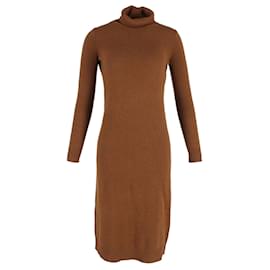 Max Mara-Max Mara Knitted Turtleneck Dress in Brown Wool-Brown