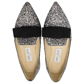 Jimmy Choo-Jimmy Choo Gala Bow Accents Loafers in Silberglitzer-Silber,Metallisch