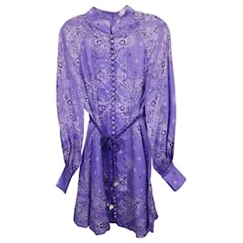 Zimmermann-Zimmermann Mini-robe boutonnée à imprimé cachemire violet en lin violet-Violet