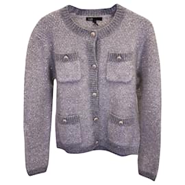 Maje-Maje Morning Sequined Knit Cardigan in Grey Polyester-Grey