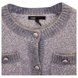 Maje-Maje Morning Sequined Knit Cardigan in Grey Polyester-Grey
