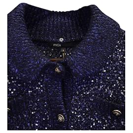 Maje-Maje Morning Sequined Cardigan in Navy Blue Polyester-Blue,Navy blue