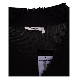 T By Alexander Wang-T by Alexander Wang Distressed V-Neck Sweater Dress aus schwarzer Baumwolle-Schwarz