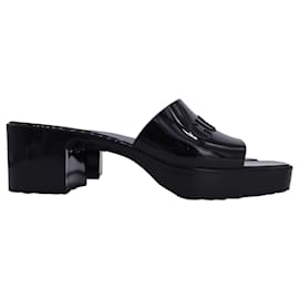 Gucci-Gucci Logo Platform Slide Sandals in Black Rubber-Black