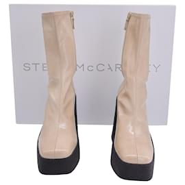 Stella Mc Cartney-Stella McCartney Skyla Plateau-Stiefeletten aus beigem vegetarischem Leder-Braun,Beige