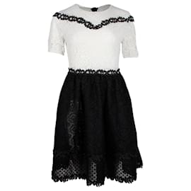 Maje-Maje Renald Floral Lace Skater Mini Dress in White Polyester-Black