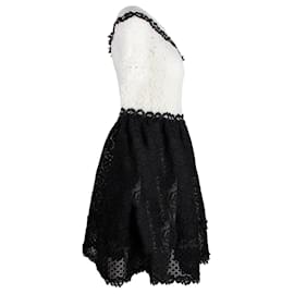 Maje-Maje Renald Skater-Minikleid aus floraler Spitze in weißem Polyester-Schwarz