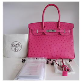 Hermès-Hermes Birkin 30 Tasche aus rosa-Straußenleder-Pink