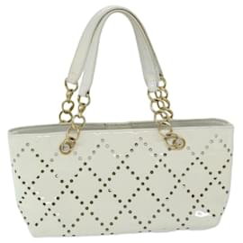 Chanel-CHANEL Chain Hand Bag Patent leather White CC Auth bs11236-White