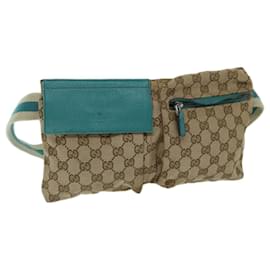 Gucci-GUCCI GG Canvas Sherry Line Waist bag Beige Turquoise Blue 28566 auth 68277-Beige,Other