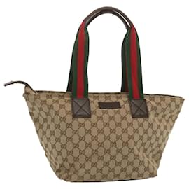 Gucci-GUCCI GG Canvas Web Sherry Line Tote Bag Beige Rojo Verde 131230 Auth ki4205-Roja,Beige,Verde