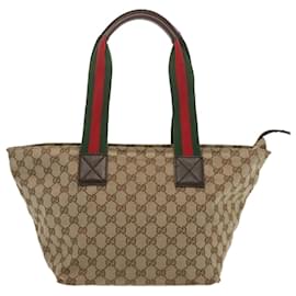 Gucci-GUCCI GG Canvas Web Sherry Line Tote Bag Beige Red Green 131230 Auth ki4205-Red,Beige,Green