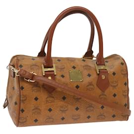 MCM-Borsa Boston mini MCM Vicetos con logo in pelle PVC 2modo Brown Auth ki4271-Marrone