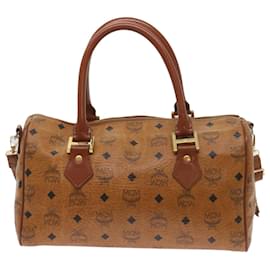 MCM-Borsa Boston mini MCM Vicetos con logo in pelle PVC 2modo Brown Auth ki4271-Marrone