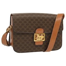 Céline-CELINE Macadam Canvas Shoulder Bag PVC Leather Brown Auth 68505-Brown