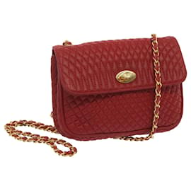 Bally-BALLY Matelasse Chain Shoulder Bag Leather Red Auth ki4189-Red