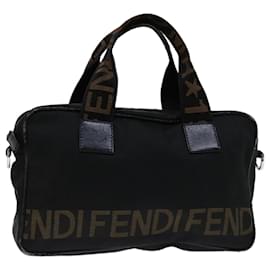 Fendi-FENDI Hand Bag Canvas Black Auth yk11127-Black