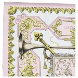 Hermès-HERMES CARRE 90 LUDOVICUS MAGNUS Scarf Silk Pink Auth hk1127-Pink
