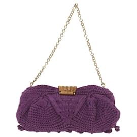 Salvatore Ferragamo-Salvatore Ferragamo Gancini Chain Shoulder Bag Cotton Purple Auth 68677A-Purple