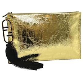 Fendi-FENDI Clutch Bag Leather Gold Tone 8N0178 auth 69145A-Other