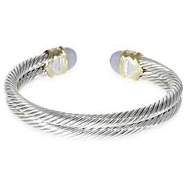 David Yurman-David Yurman Dyed Chalcedony & Diamond Cable Cuff Bracelet in Silver 0.50ctw-Other