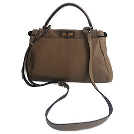 Sac à main Fendi Peekaboo en cuir et python beige Beige