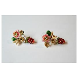 Les Nereides-Boucles d'oreilles, fleurs, bourdon et fraise-Multicolore