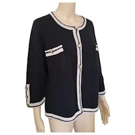 Chanel-Chanel black cashmere cardigan with taupe edges-Black