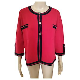 Chanel-Chanel cashmere cardigan in red with navy blue trim.-Red
