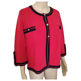 Chanel-Chanel cashmere cardigan in red with navy blue trim.-Red