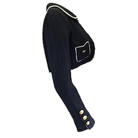 Autre Marque-Giambattista Valli Black / White Cropped Boucle Knit Jacket-Black