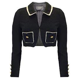 Autre Marque-Giambattista Valli Black / White Cropped Boucle Knit Jacket-Black