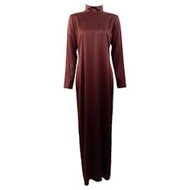 Autre Marque-La Collection - Robe longue Leena en soie bordeaux-Rouge