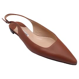Autre Marque-Manolo Blahnik Zapatos planos de cuero con tira trasera y punta en punta color canela-Camello