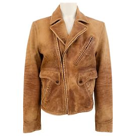 Polo Ralph Lauren Brown Distressed Leather Moto Jacket Brown